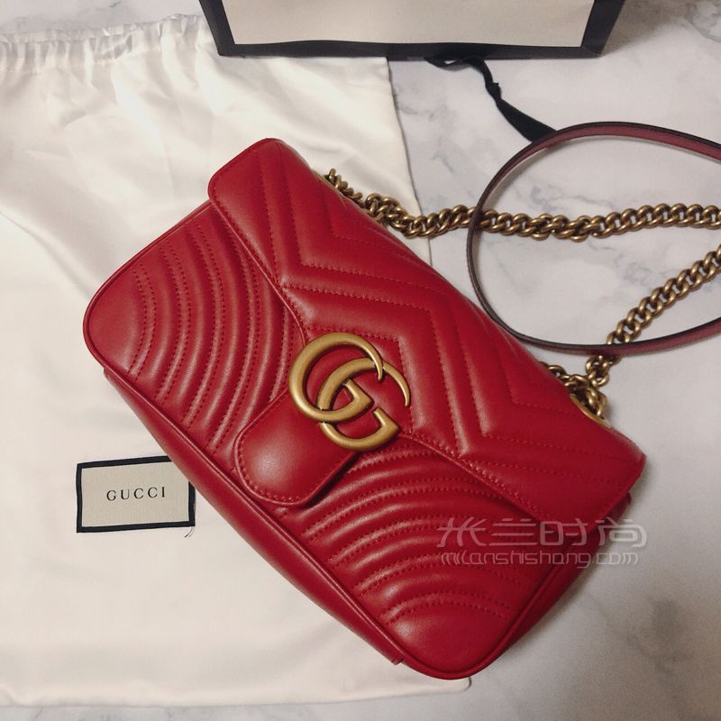 美到Guccimarmont 紅色金扣鏈條包  小心心都給你 (5)