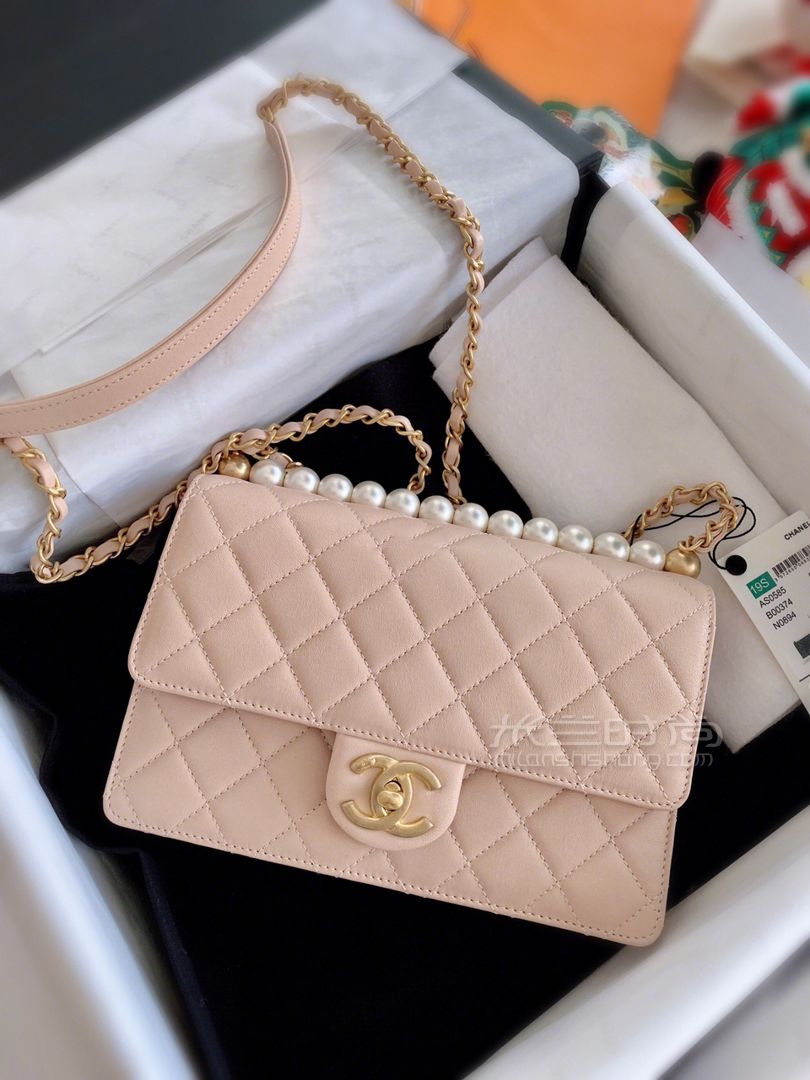 【Chanel】2019春夏最火珍珠包淺米色中號 (1)