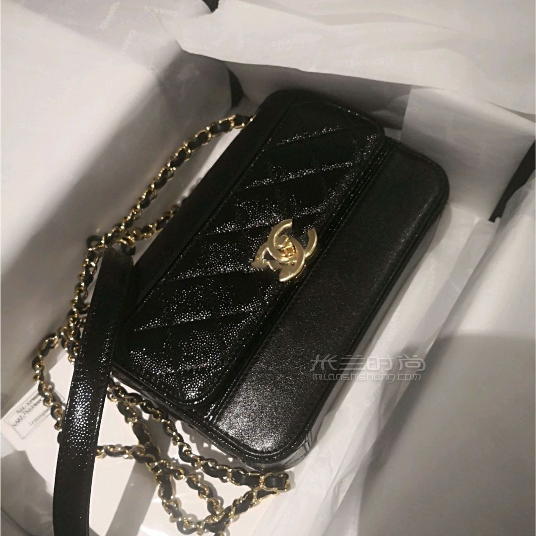 香奈兒新款季節(jié)款黑金口蓋包 (3)