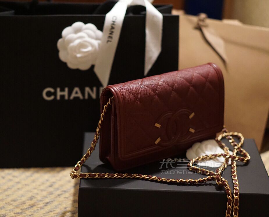 香奈兒Chanel woc 大logo酒紅車?yán)遄由锒?(3)