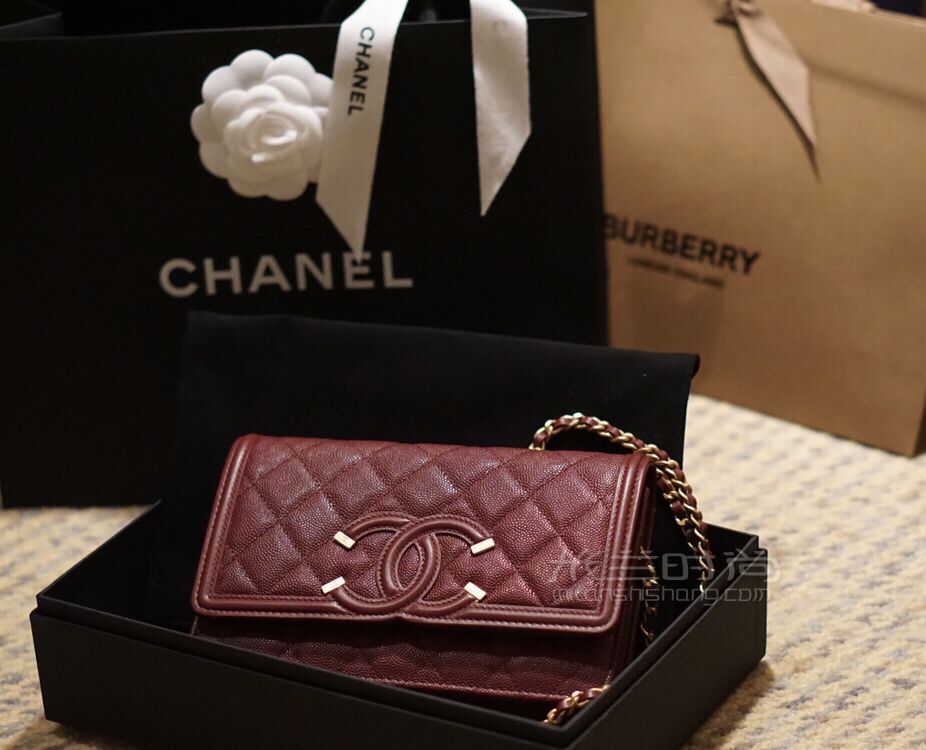 香奈兒Chanel woc 大logo酒紅車?yán)遄由锒?(2)