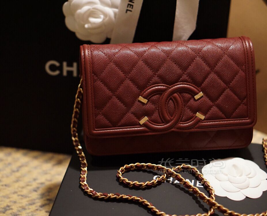 香奈兒Chanel woc 大logo酒紅車?yán)遄由锒?(1)