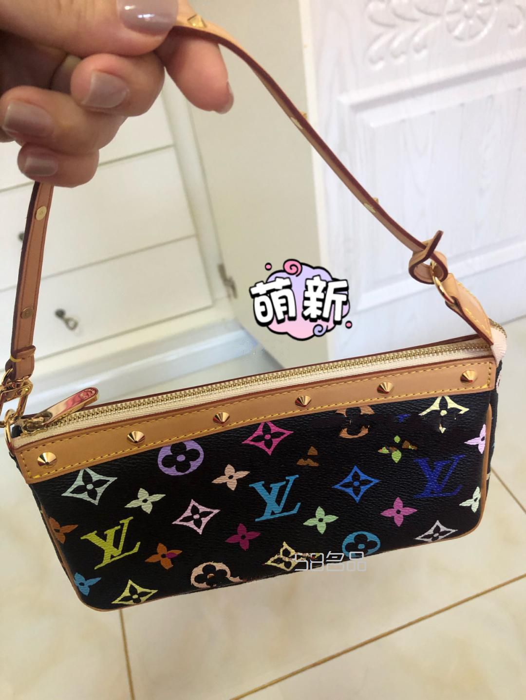 絕版LV黑三彩麻將包 保存品大全套~ 這個配色粉紫綠很難遇見~,lv pallas錢包_1