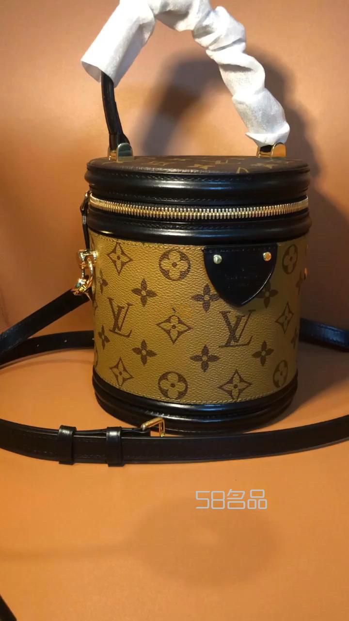 LV CANNES 拼色圓桶化妝包,lv牛皮壓花絕版_1