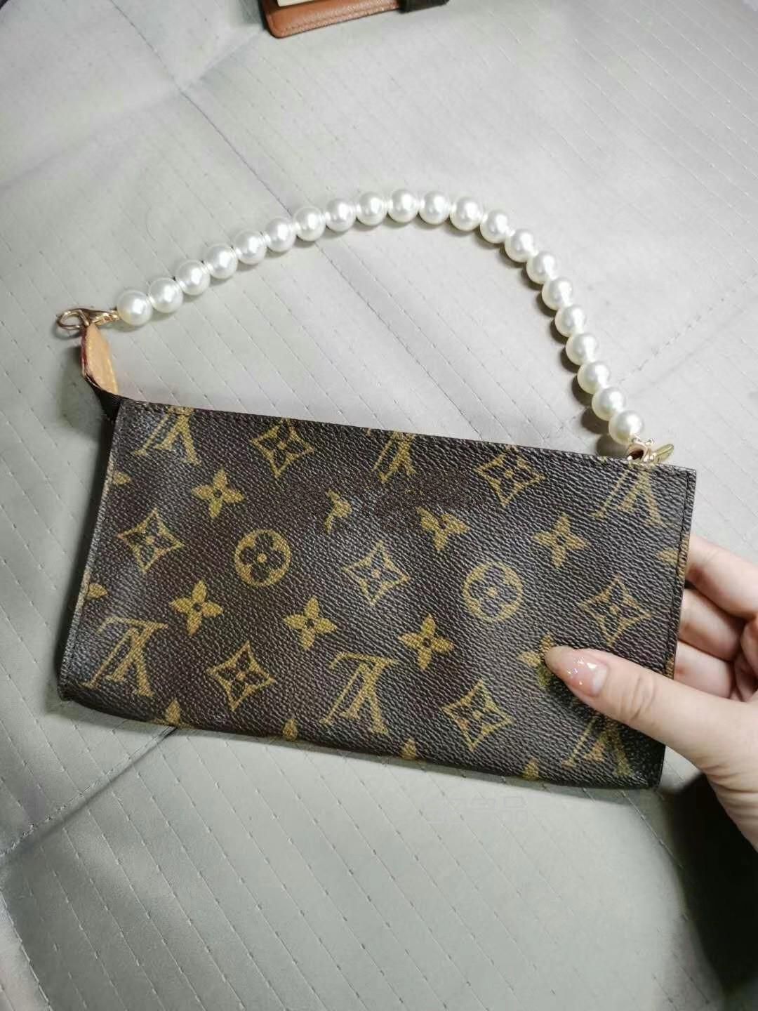 中古LV老花大號子包珍珠手提vintage,白色lv包_1