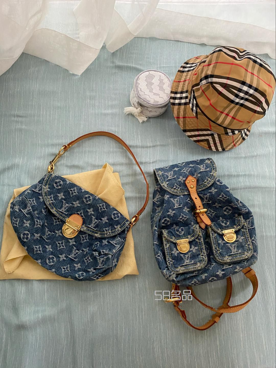 LV 中古牛仔mini雙肩包腋下包,lv雙肩包拉鏈不順滑_1