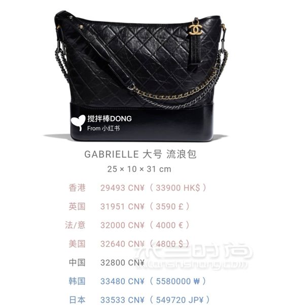 chanel 香奈兒Gabrielle流浪包中日韓英美法意香港地區(qū)價格對比_3
