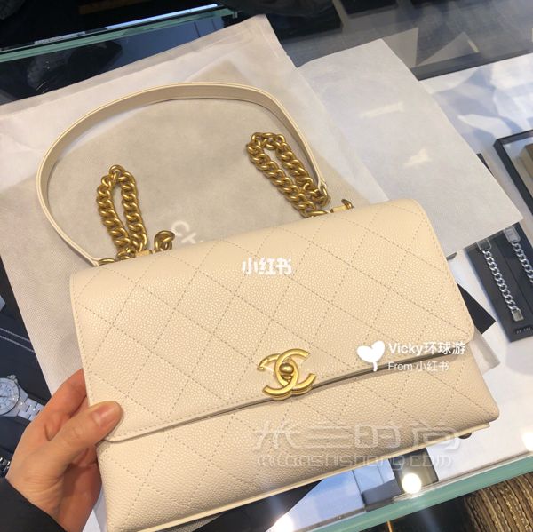 Chanel 香奈兒19年 新款 白色包包 類似coco handle 但是容量更大_1