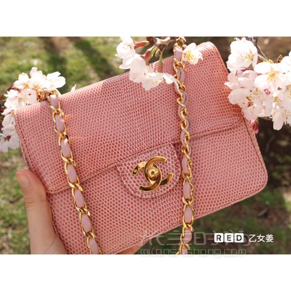Chanel香奈兒櫻花粉色蜥蜴皮mini CF方胖子_2