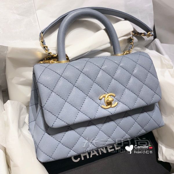 Chanel coco handle 霧霾藍 小號 2019春夏 荔枝牛皮_8