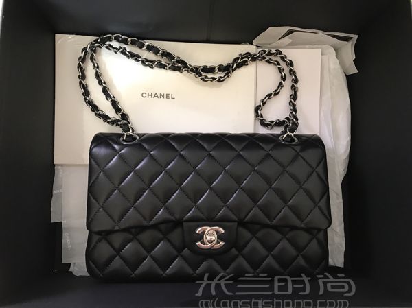 經(jīng)典款香奈兒CF中號銀色鏈條小羊皮包包_3