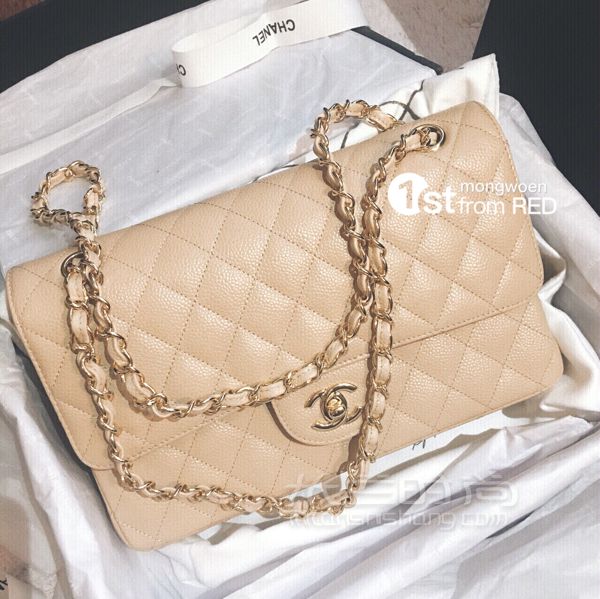 香奈兒 Chanel cf 中號(hào)裸色牛皮金鏈上身圖_2