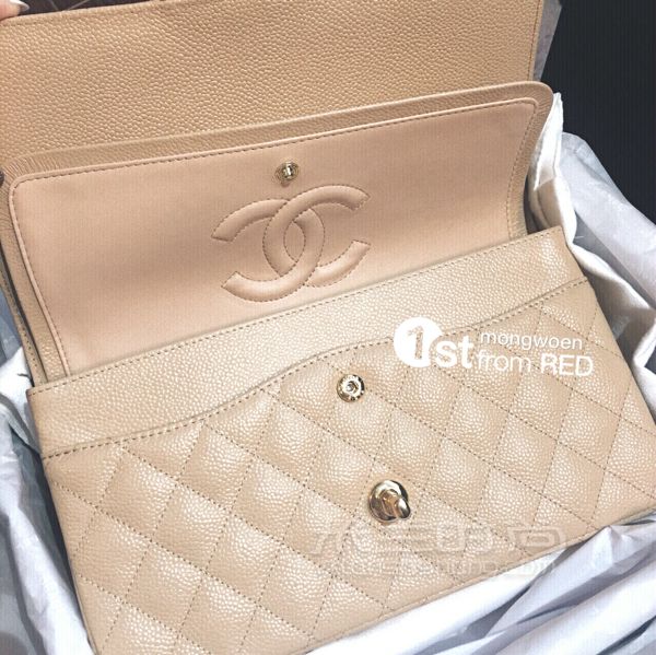 香奈兒 Chanel cf 中號(hào)裸色牛皮金鏈上身圖_5