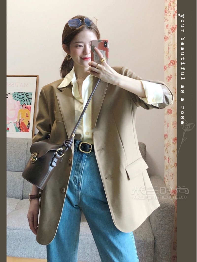 早秋西裝九套米杏色系西裝搭配推薦 搭配牛仔褲_1