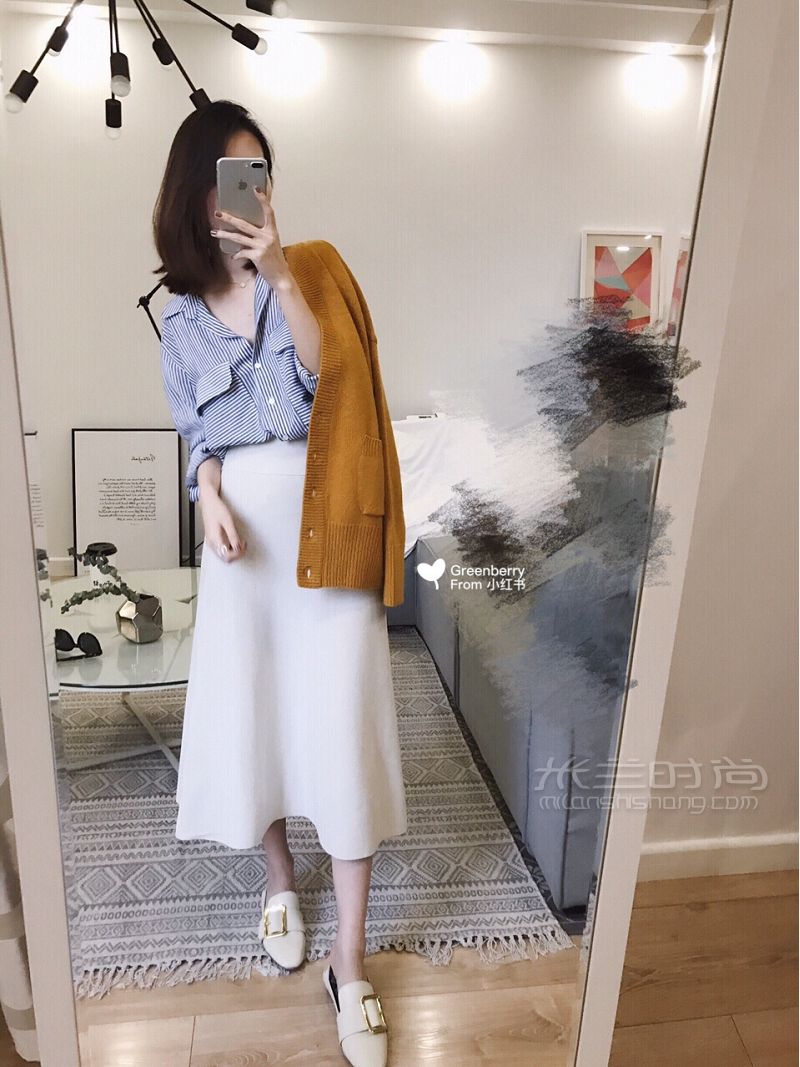 條紋襯衫穿搭日常通勤穿搭清爽風_2