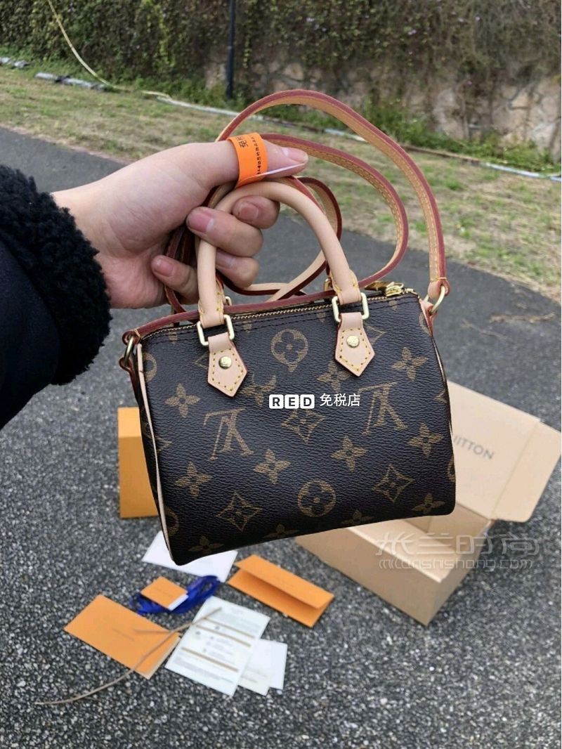 LV路易威登Nano Speedy 老花mini斜跨枕頭包女包_1