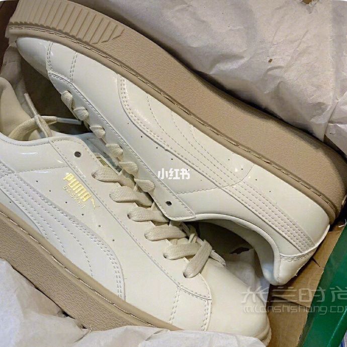 彪馬女鞋板Basket plantform漆皮奶白色_3
