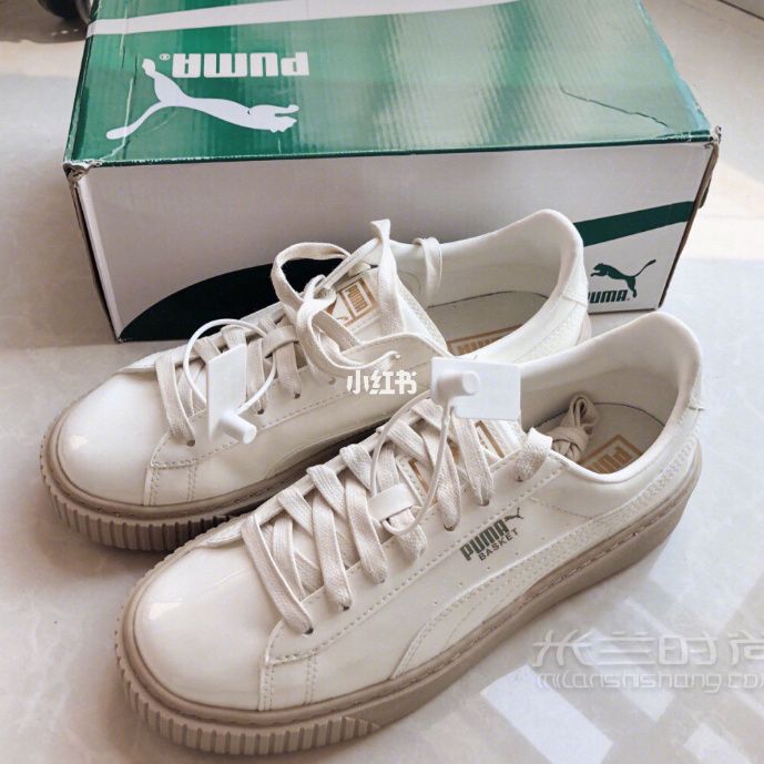 彪馬女鞋板Basket plantform漆皮奶白色_2