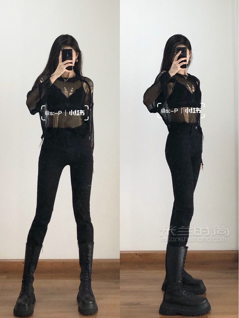 可鹽可甜酷女孩黑灰色系帥氣皮裙西裝皮裙_9