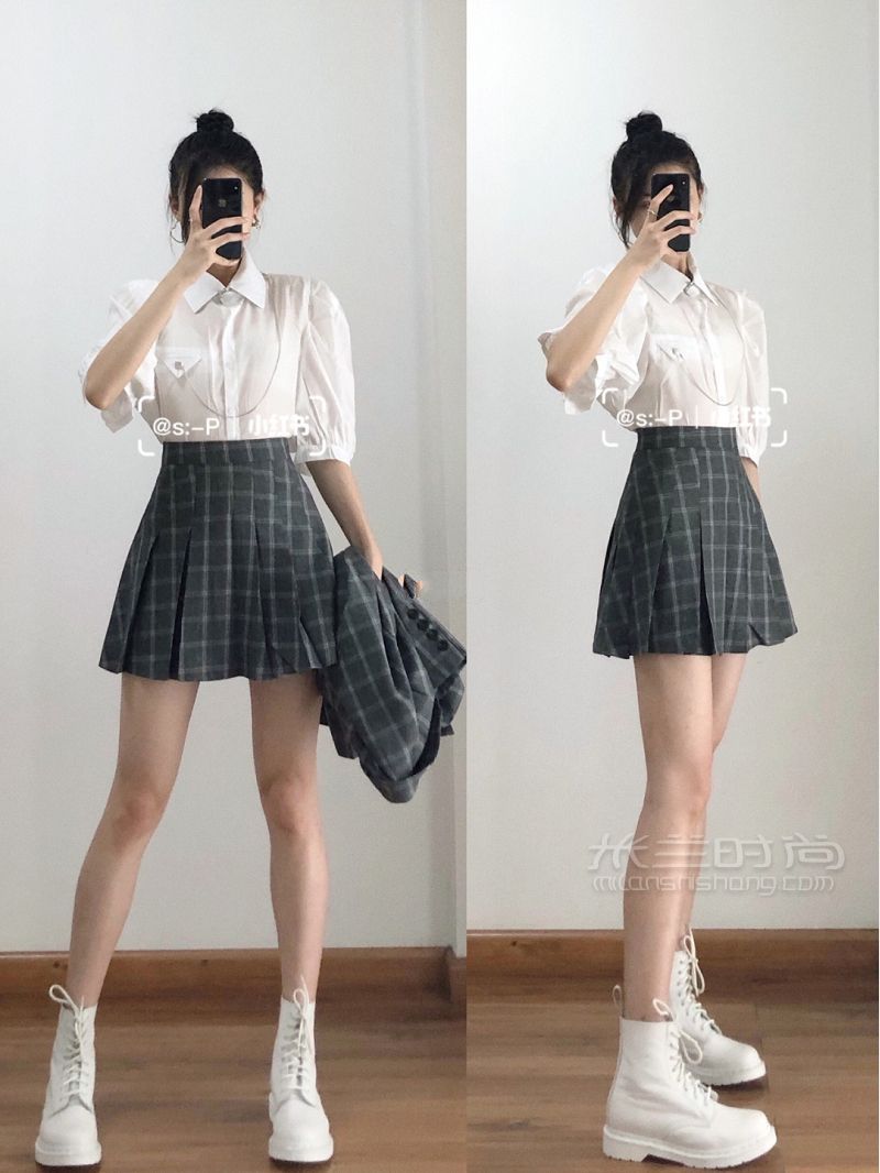 可鹽可甜酷女孩黑灰色系帥氣皮裙西裝皮裙_2